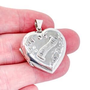 Vintage Sterling Silver 925 4cm “I LOVE U” Heart Locket Pendant